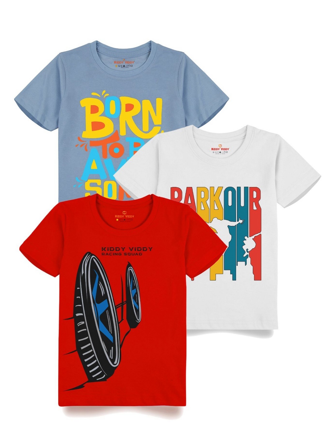 

AUSK Boys Pack Of 3 Typography Printed Round Neck Cotton T-Shirts, Sea green
