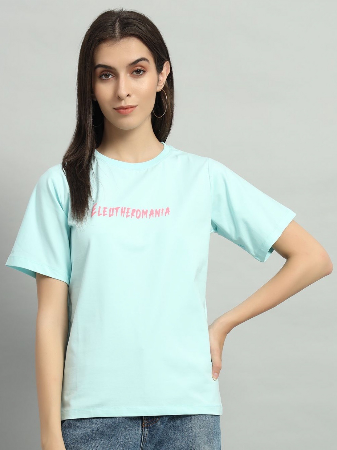 

AECK Women Typography Printed Round Neck Cotton T-Shirt, Blue