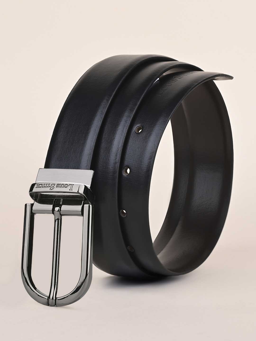 

LOUIS STITCH Men Black Textured Leather Formal Belt