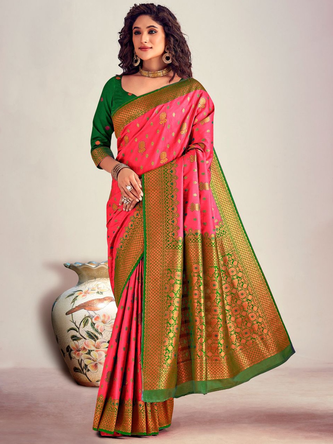 

NK Textiles Woven Design Zari Banarasi Saree, Pink
