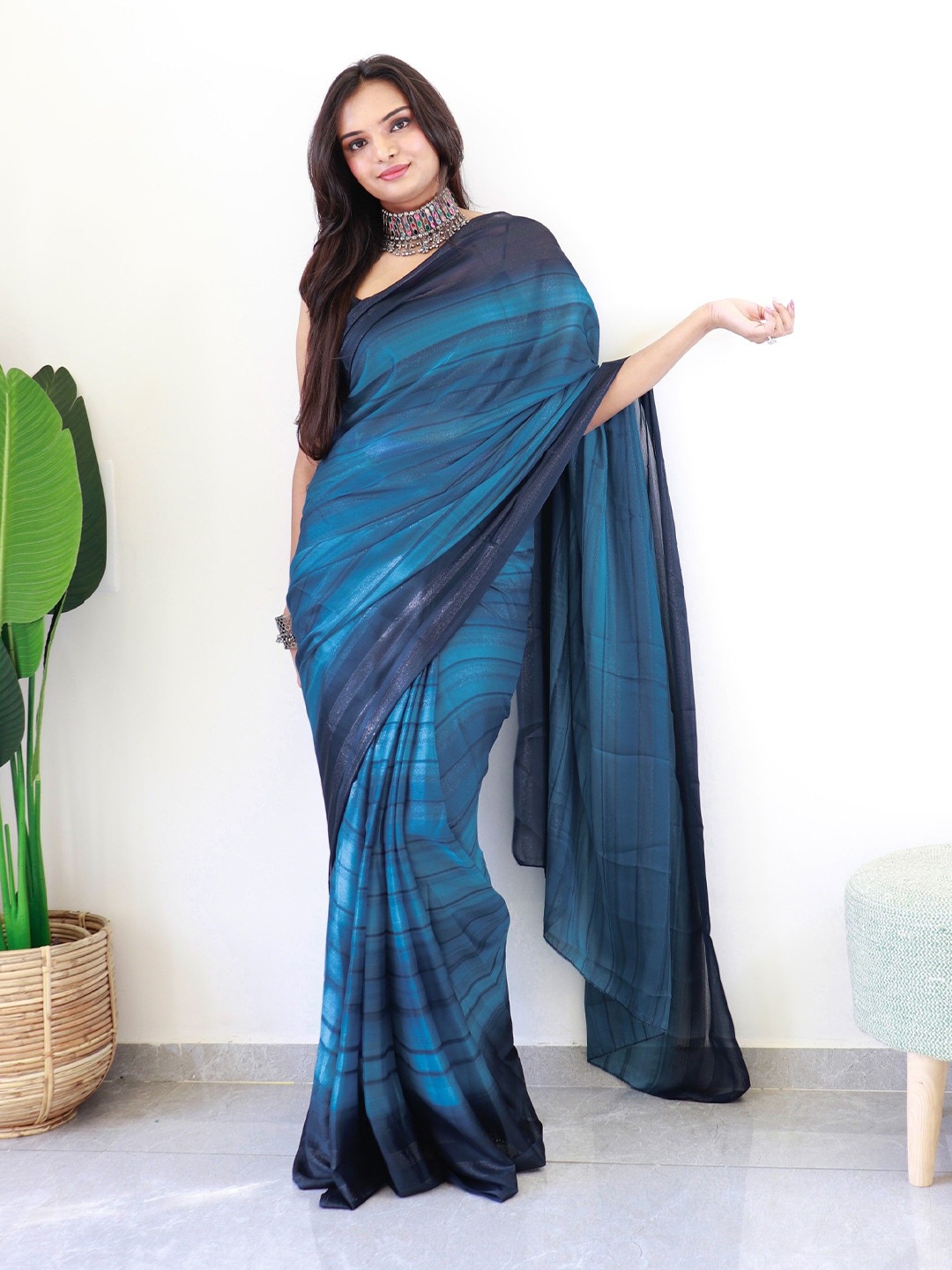 

Panzora Striped Saree, Blue