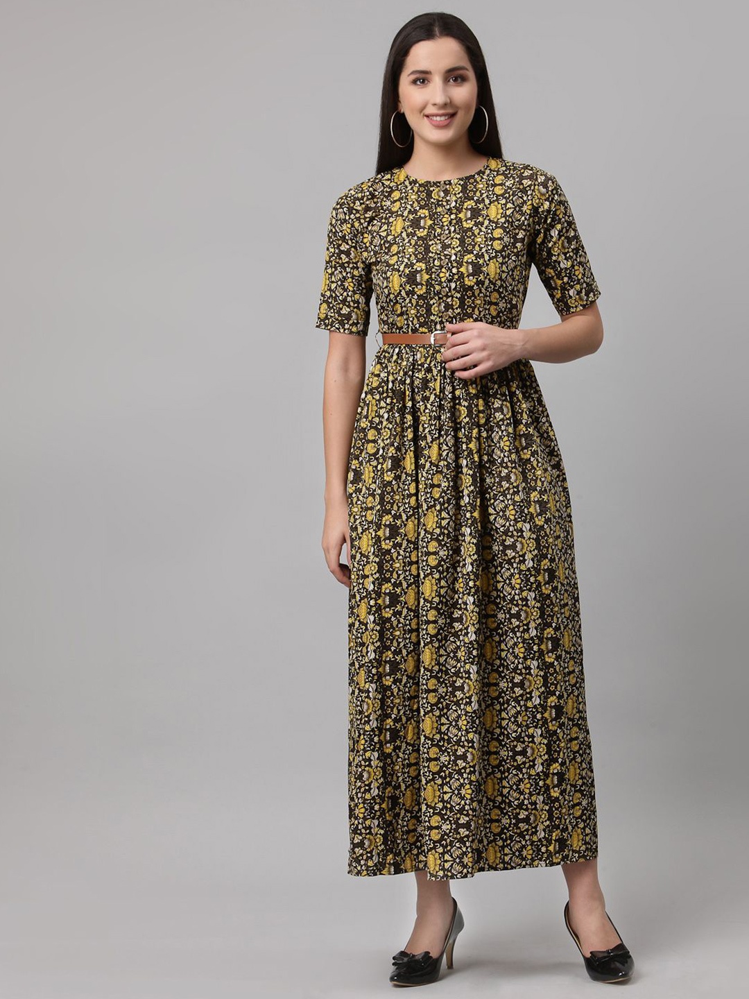 

aayu Floral Print Crepe Fit & Flare Maxi Dress, Yellow