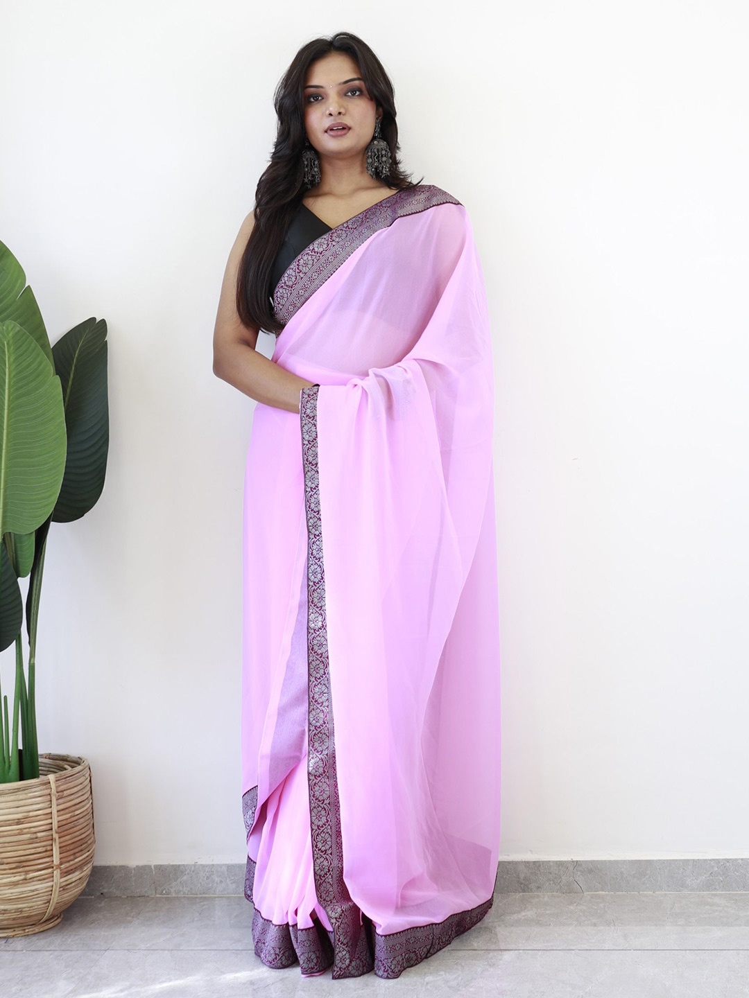 

Panzora Zari Ready to Wear Saree, Pink