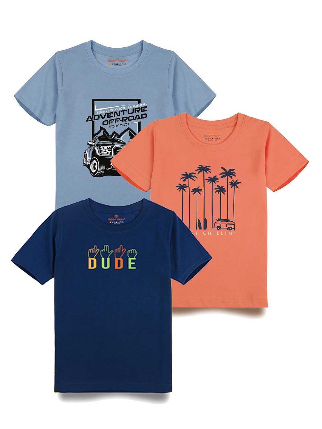 

AUSK Boys Pack Of 3 Graphic Printed Round Neck Cotton T-Shirts, Navy blue