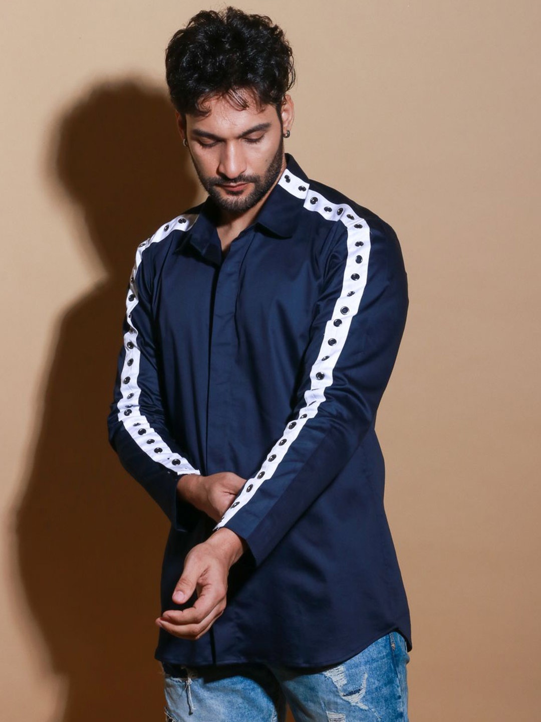 

ECHKE Men Custom Opaque Casual Shirt, Blue