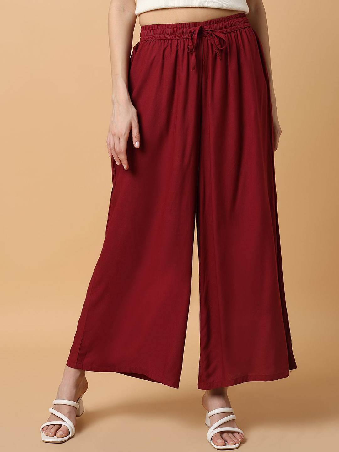 

SHOWOFF Women Comfort Straight Fit Pleated Trousers, Maroon