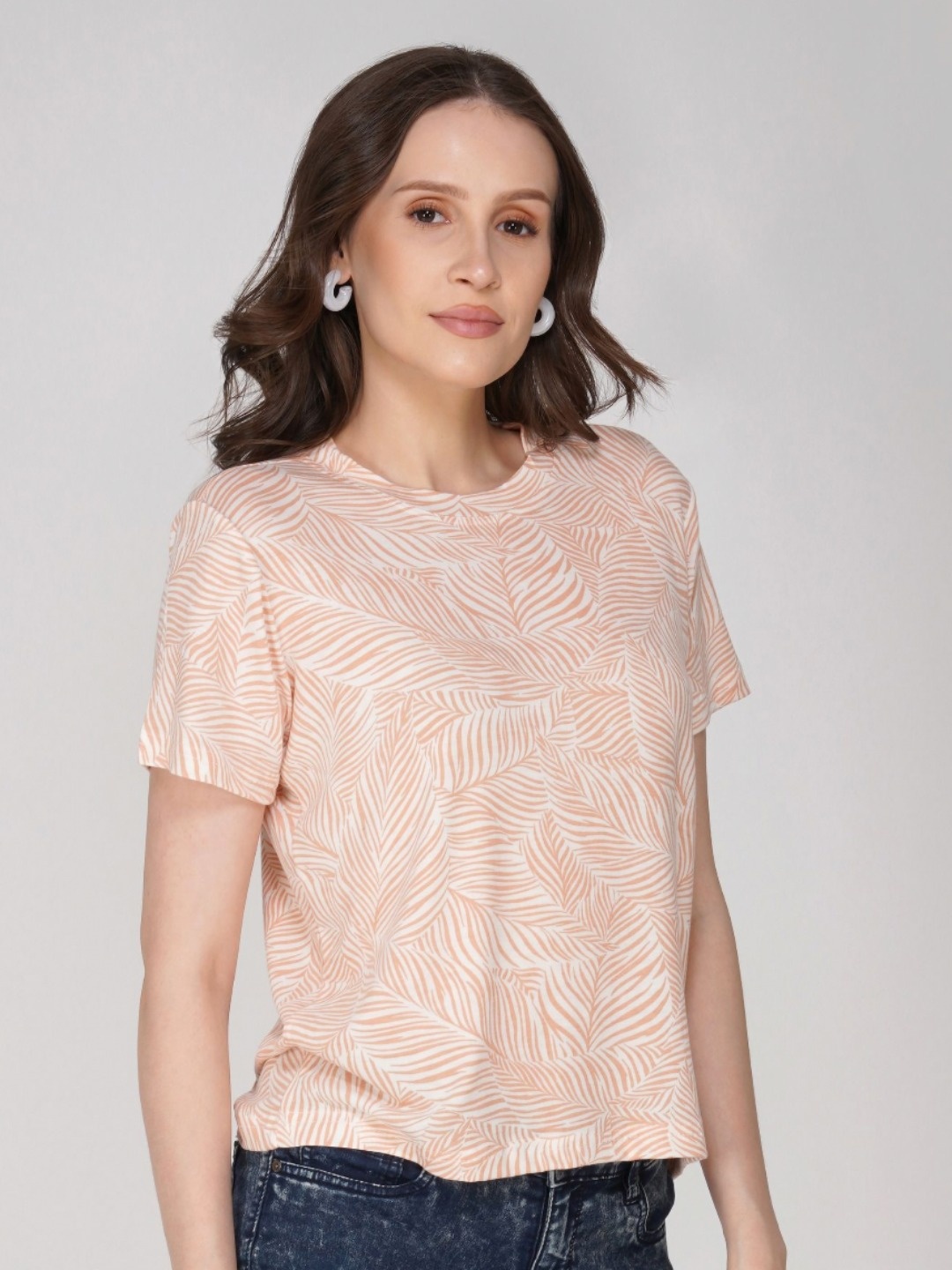 

Street22 Women Bio Finish Floral Printed Round Neck Cotton T-Shirt, Pink