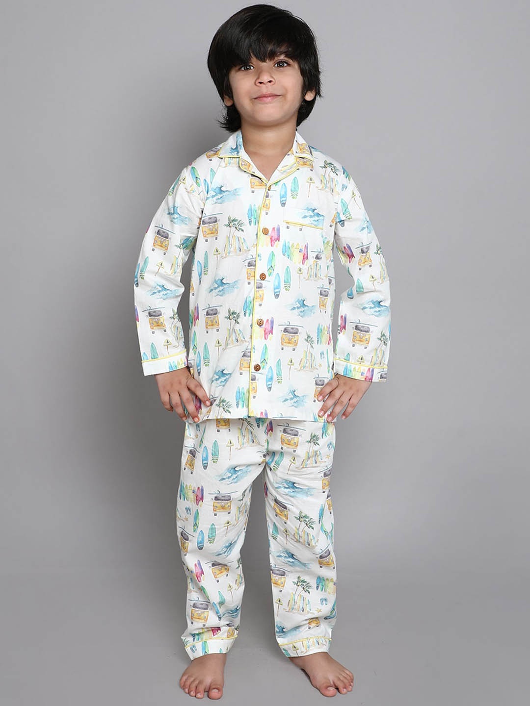 

Little Clothings Unisex Kids Printed Night suit, Off white