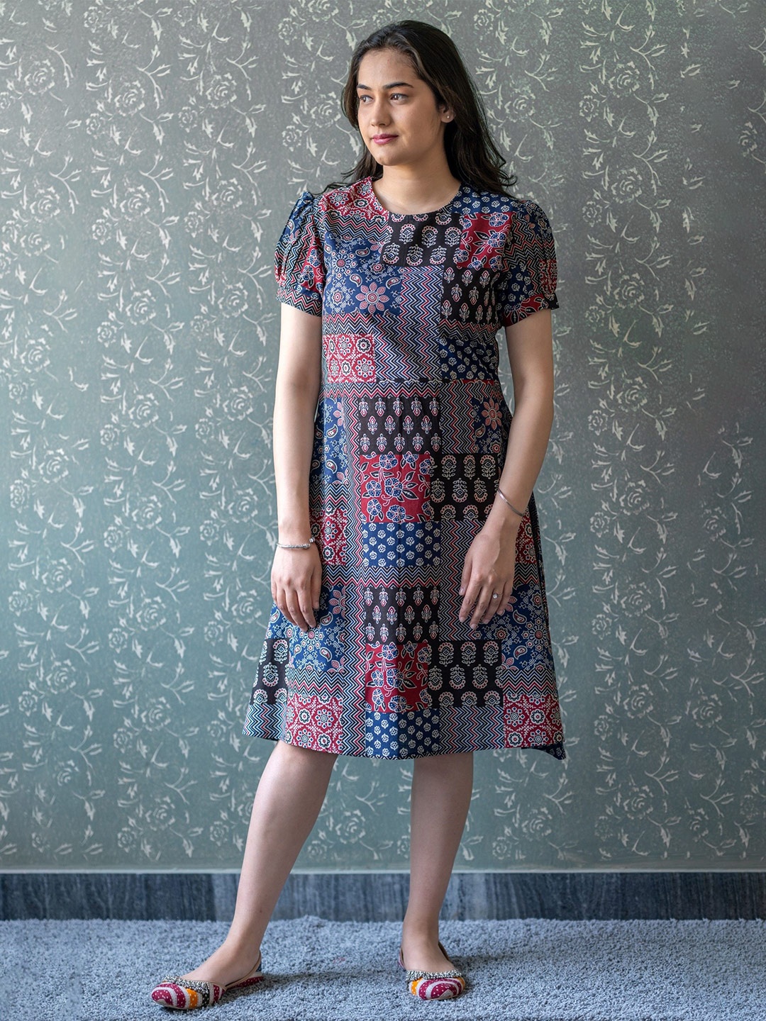 

JAIPURI BUNAAI Cotton Print A-Line Dress, Multi