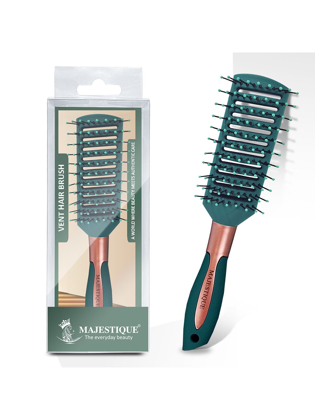 

MAJESTIQUE Vented Hair Brush For Blow Drying & Hair-Styling, Green