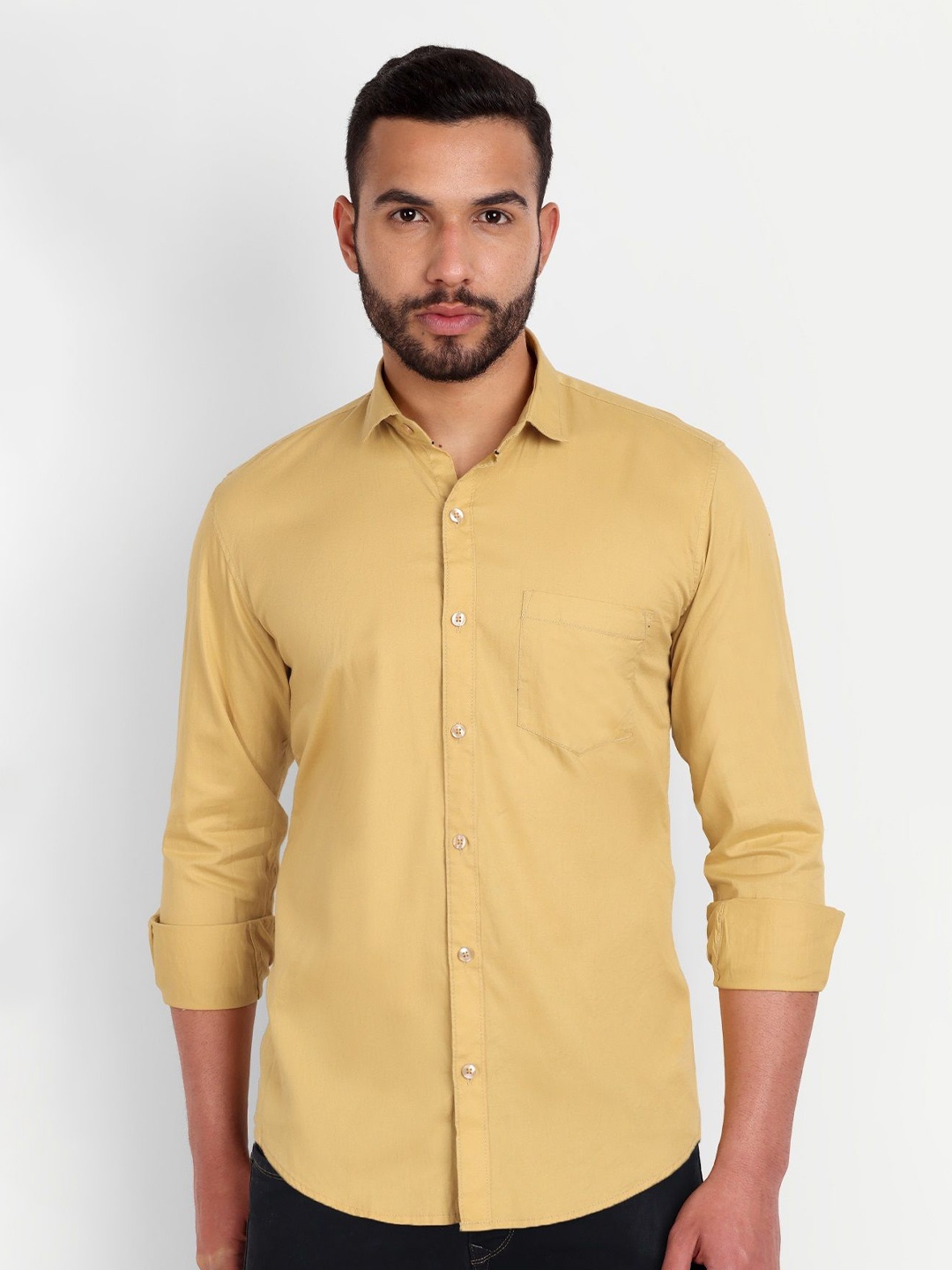 

MEGHZ Men Slim Fit Opaque Casual Shirt, Khaki