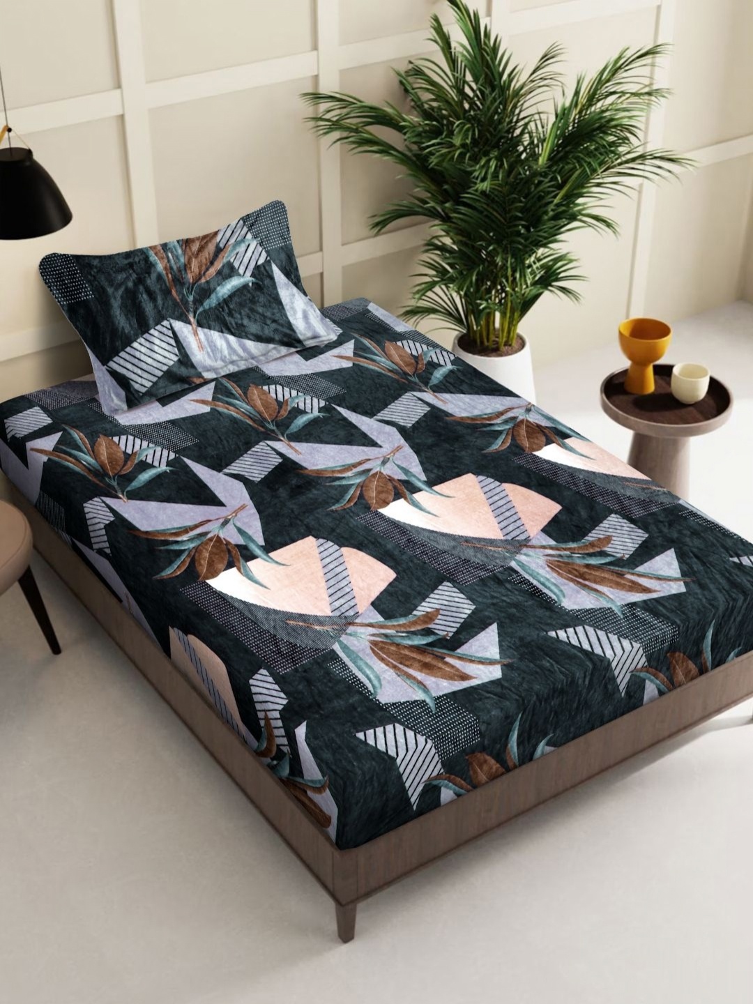 

KLOTTHE Green & Grey Printed 300 TC Woolen Single Bed Sheet with Pillow Cover