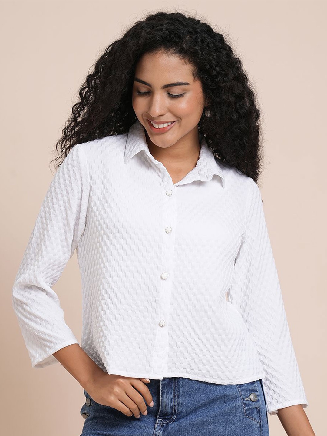 

all about you Women Classic Opaque Striped Casual Shirt, White