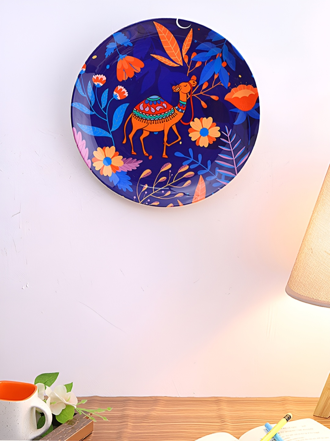 

PENTADECO Navy Blue & Red Floral Printed Ceramic Wall Plate
