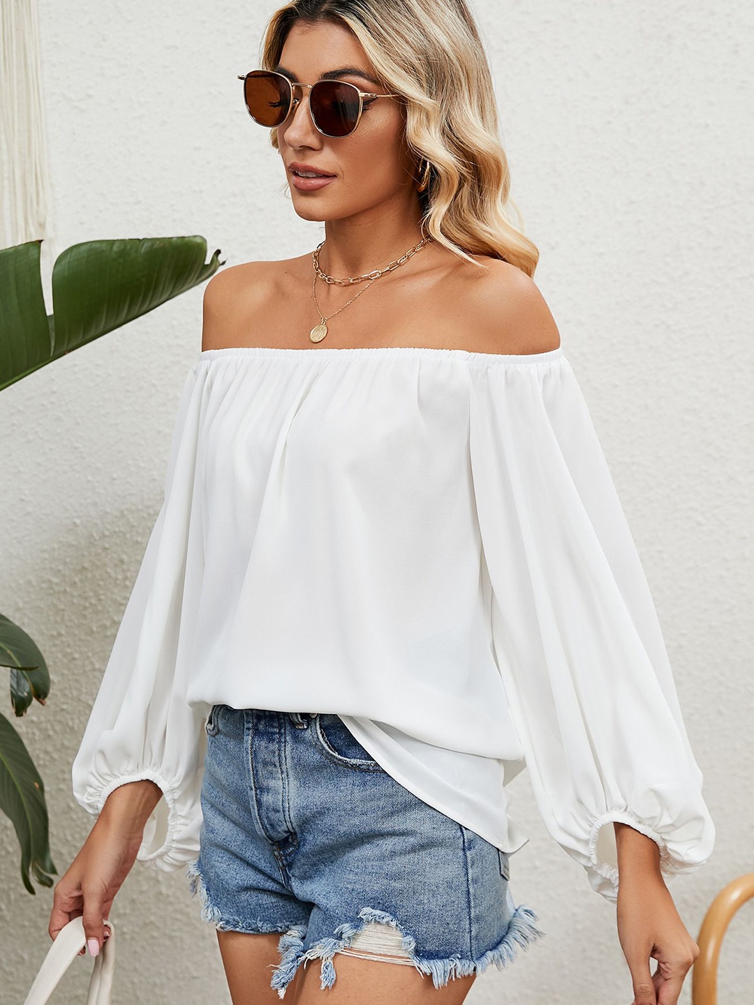 

StyleCast Off-Shoulder Chiffon Top, White