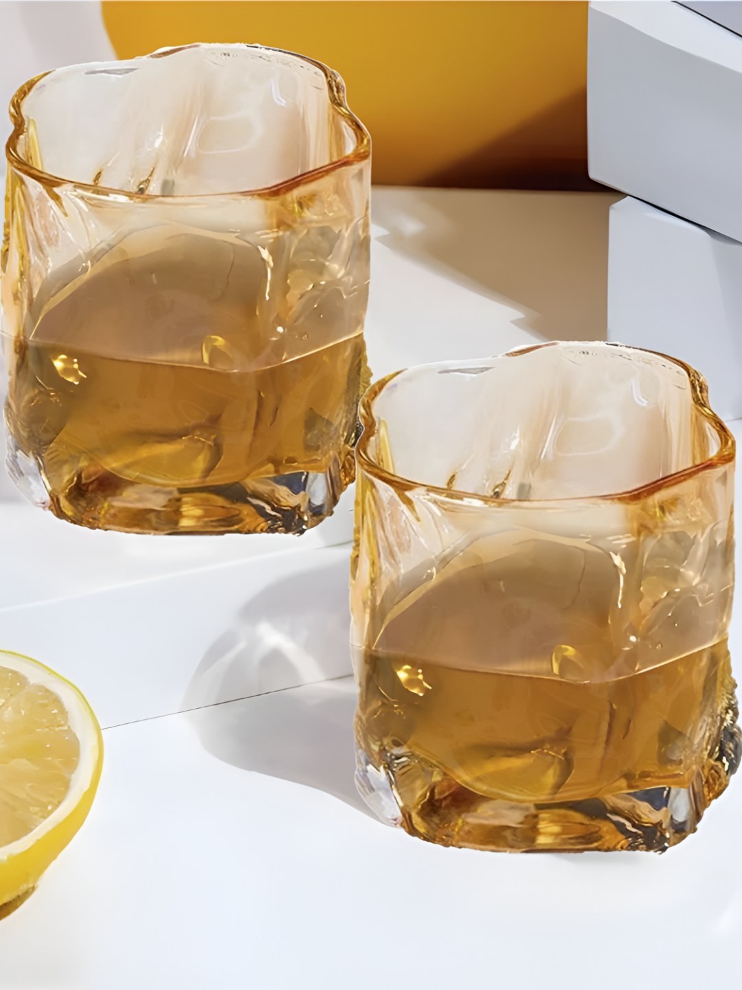 

UMAI Transparent & Brown 2 Pieces Textured Whisky Glasses- 230 ml Each