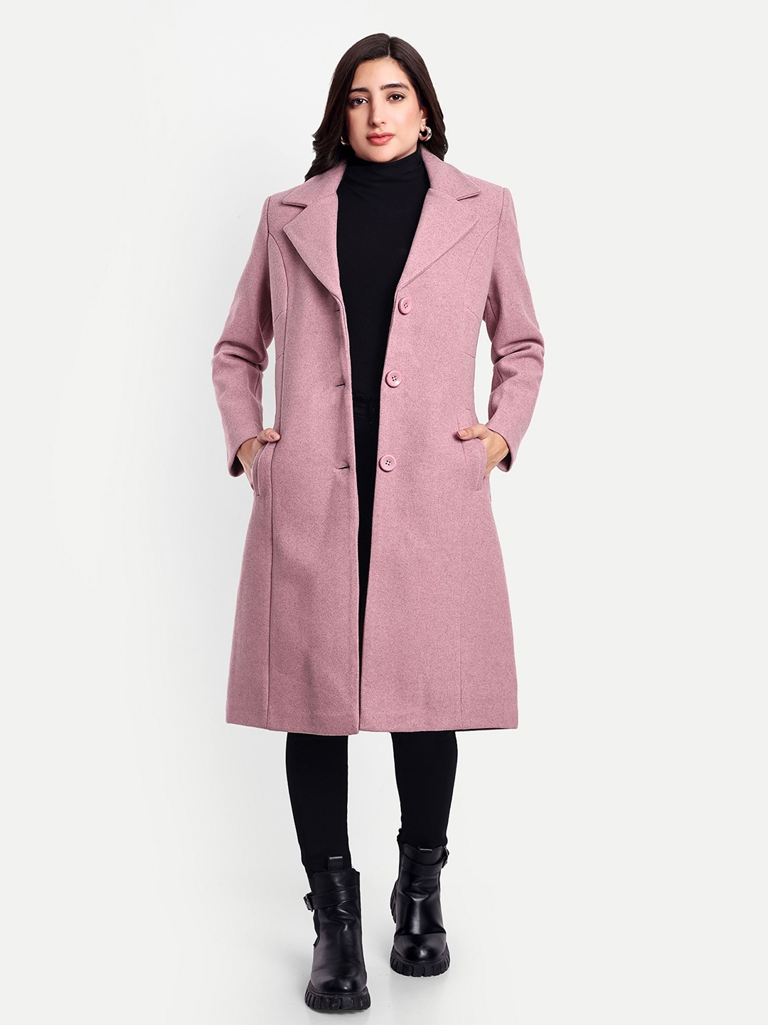 

HAUTEMODA Single-Breasted Overcoat, Pink