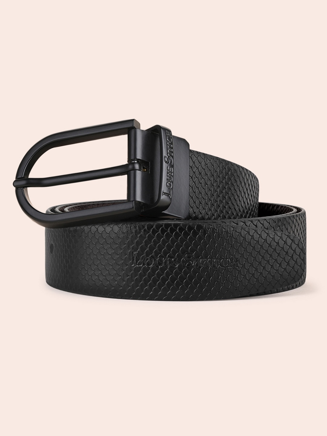 

LOUIS STITCH Men Textured Reversible Leather Formal Belt, Black