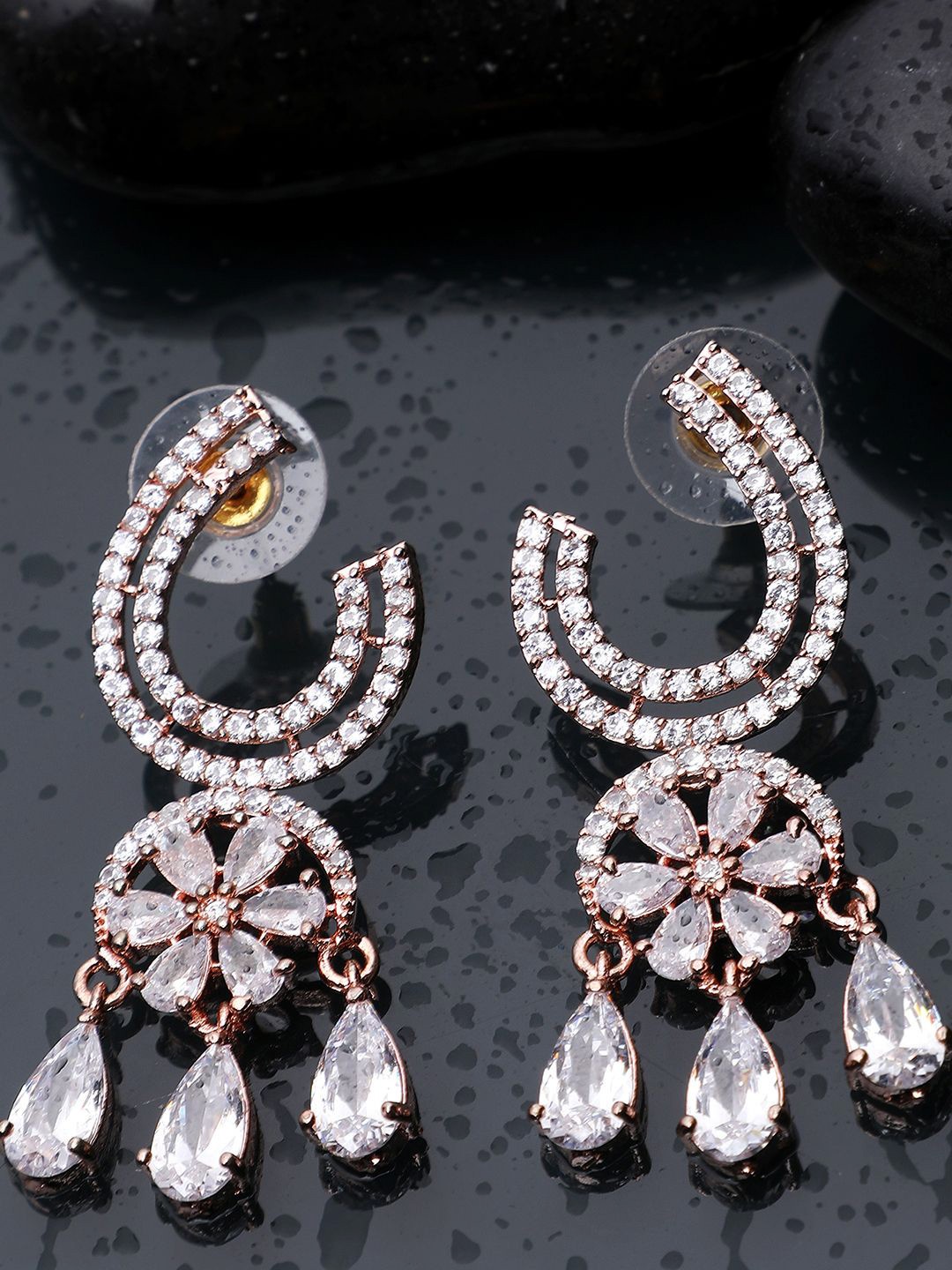 

Anouk Gold Plated Contemporary American Diamond Studded Drop Earrings, White