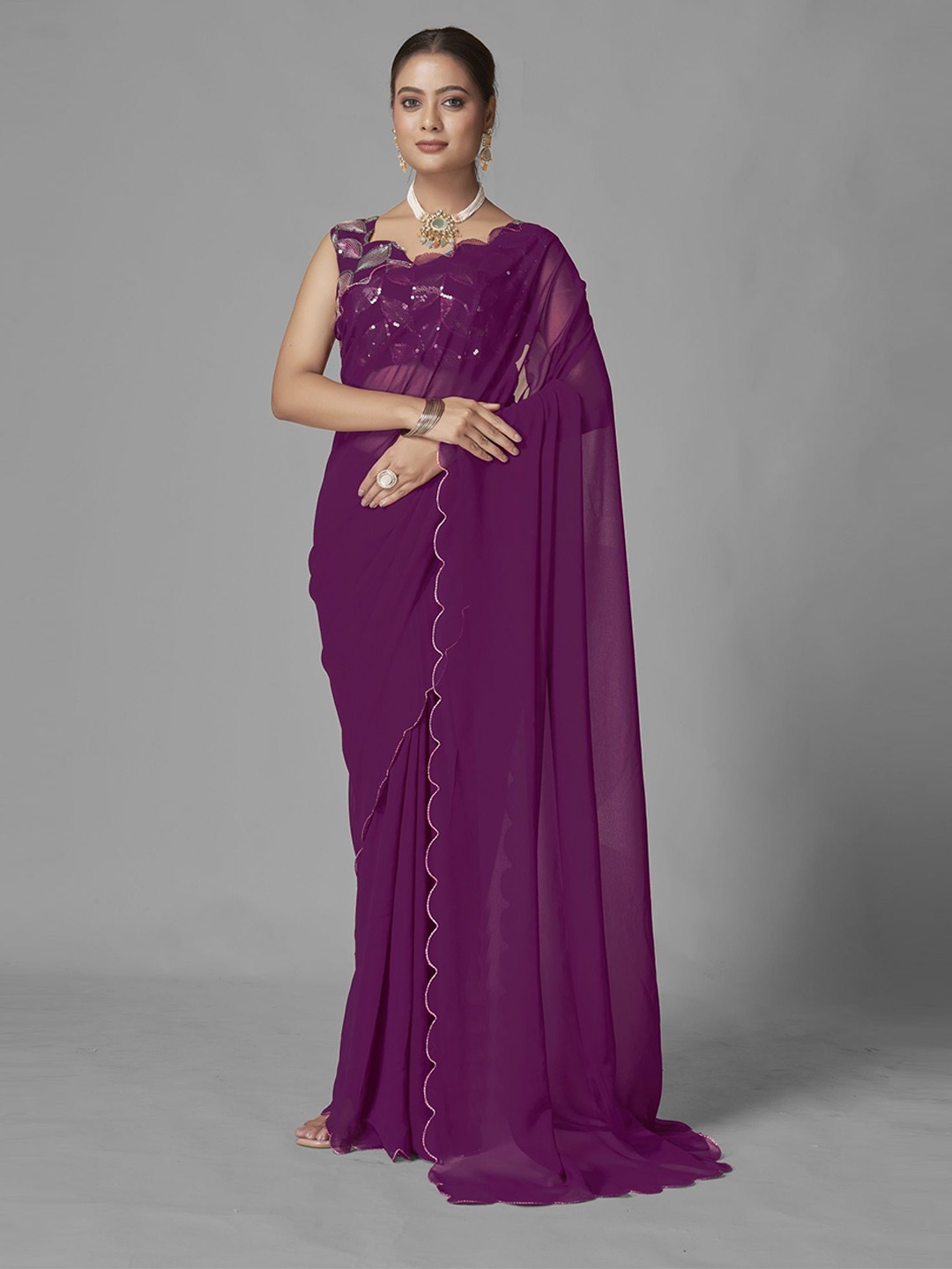 

Aika Embroidered Pure Georgette Saree, Purple