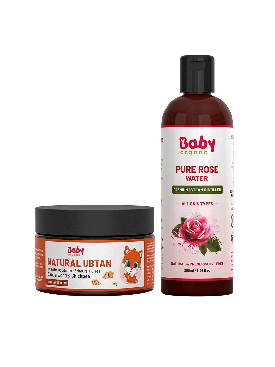 

BABYORGANO Ubtan Powder 100g & Pure Rose Water - 200ml, Orange