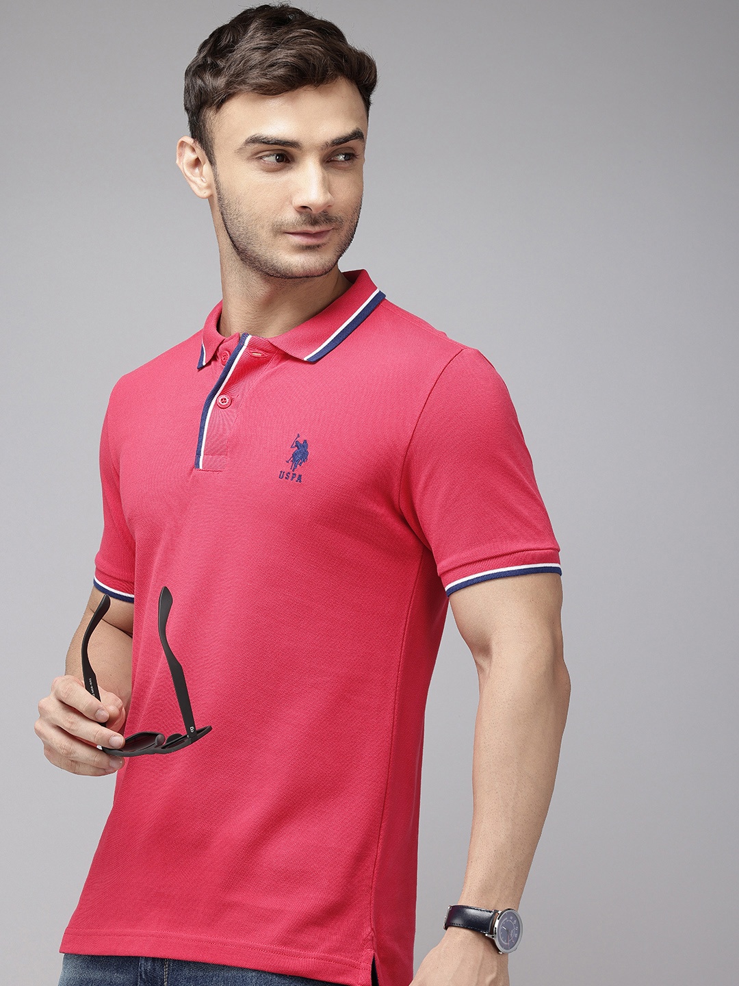 

U.S. Polo Assn. Polo Collar Pure Cotton Slim Fit T-shirt, Pink