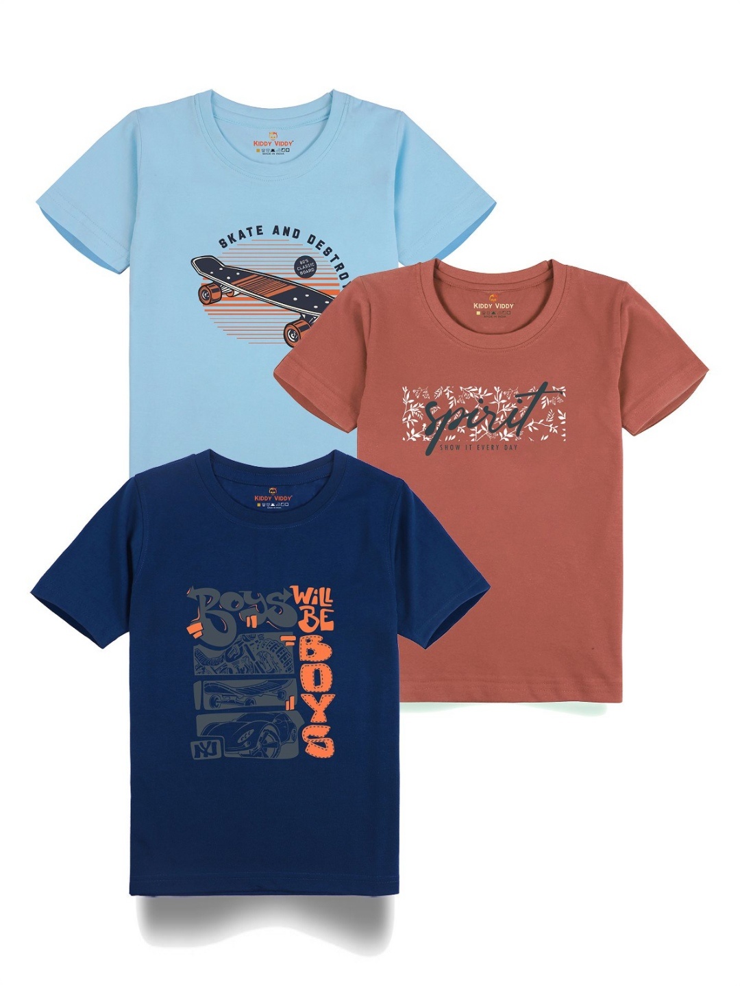 

AUSK Boys Pack Of 3 Typography Printed Round Neck Cotton T-Shirts, Sea green