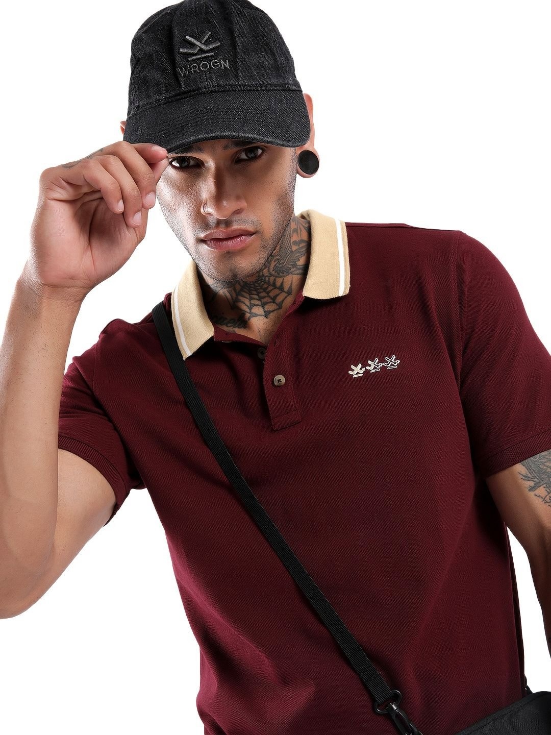 

WROGN Men Solid Polo Collar Cotton Slim Fit T-Shirt, Maroon