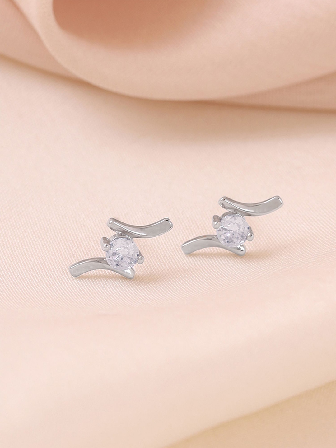 

Yellow Chimes Rhodium Plated Crystal Studs, Silver