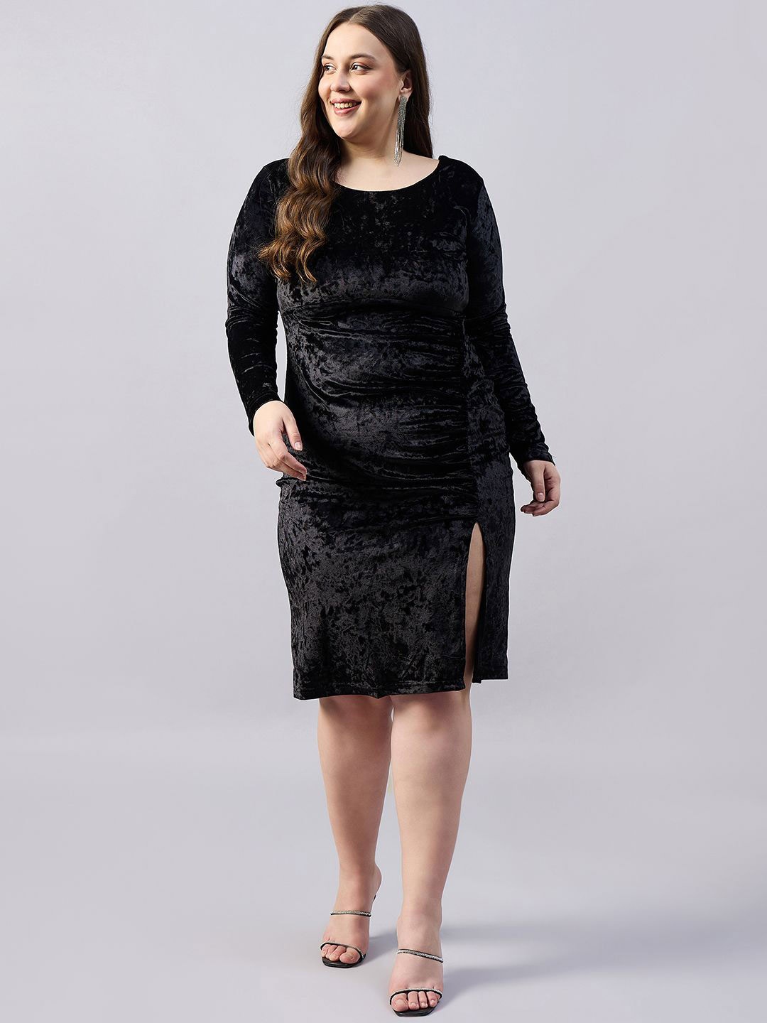 

Orchid Blues Velvet Bodycon Midi Dress, Black