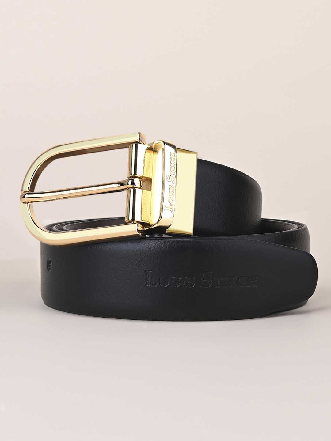 

LOUIS STITCH Men Black Textured Leather Formal Belt