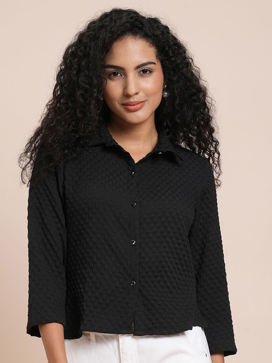 

all about you Women Classic Opaque Striped Casual Shirt, Black