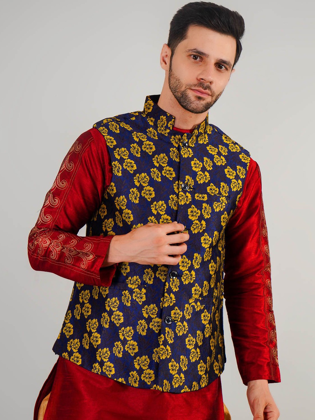 

Valencia Fashion Woven Design Nehru Jacket, Blue