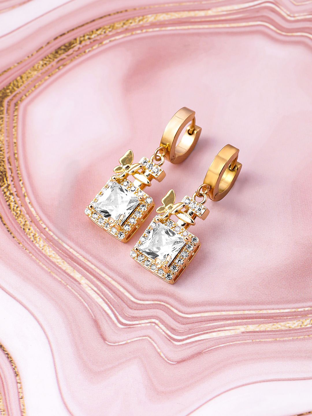 

Rubans 18K Gold Plated Demi-Fine Tarnish free Waterproof CZ Demi-Fine Drop Earring