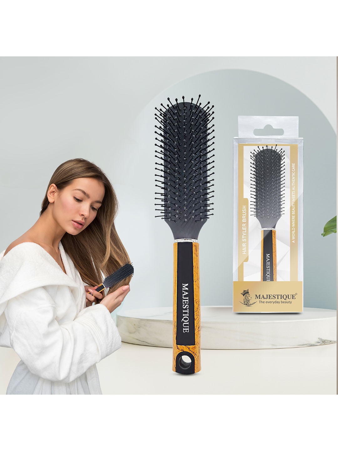 

MAJESTIQUE Professional Flat Detangle 8 Row Flat Series Hair Brush, Black