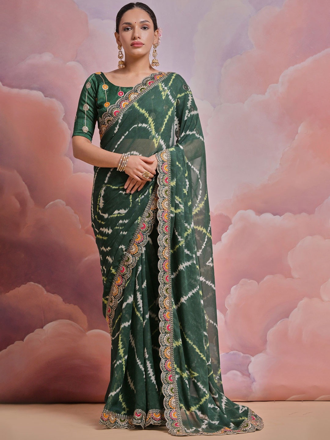 

Panzora Sequinned Saree, Green
