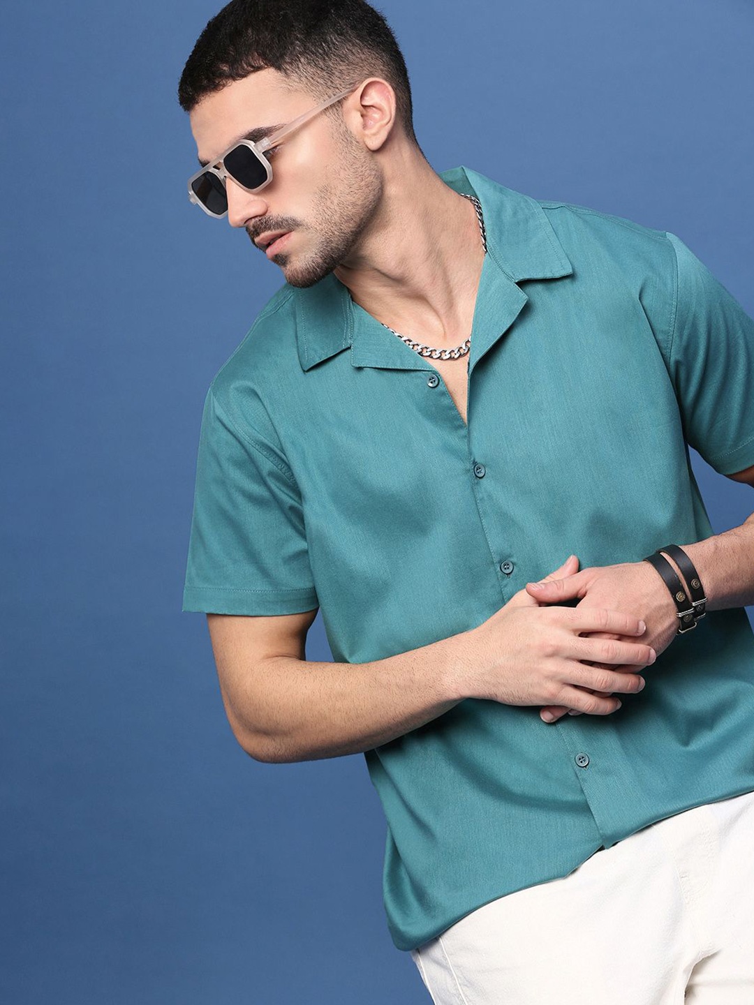 

SHOWOFF Men Standard Opaque Casual Shirt, Teal