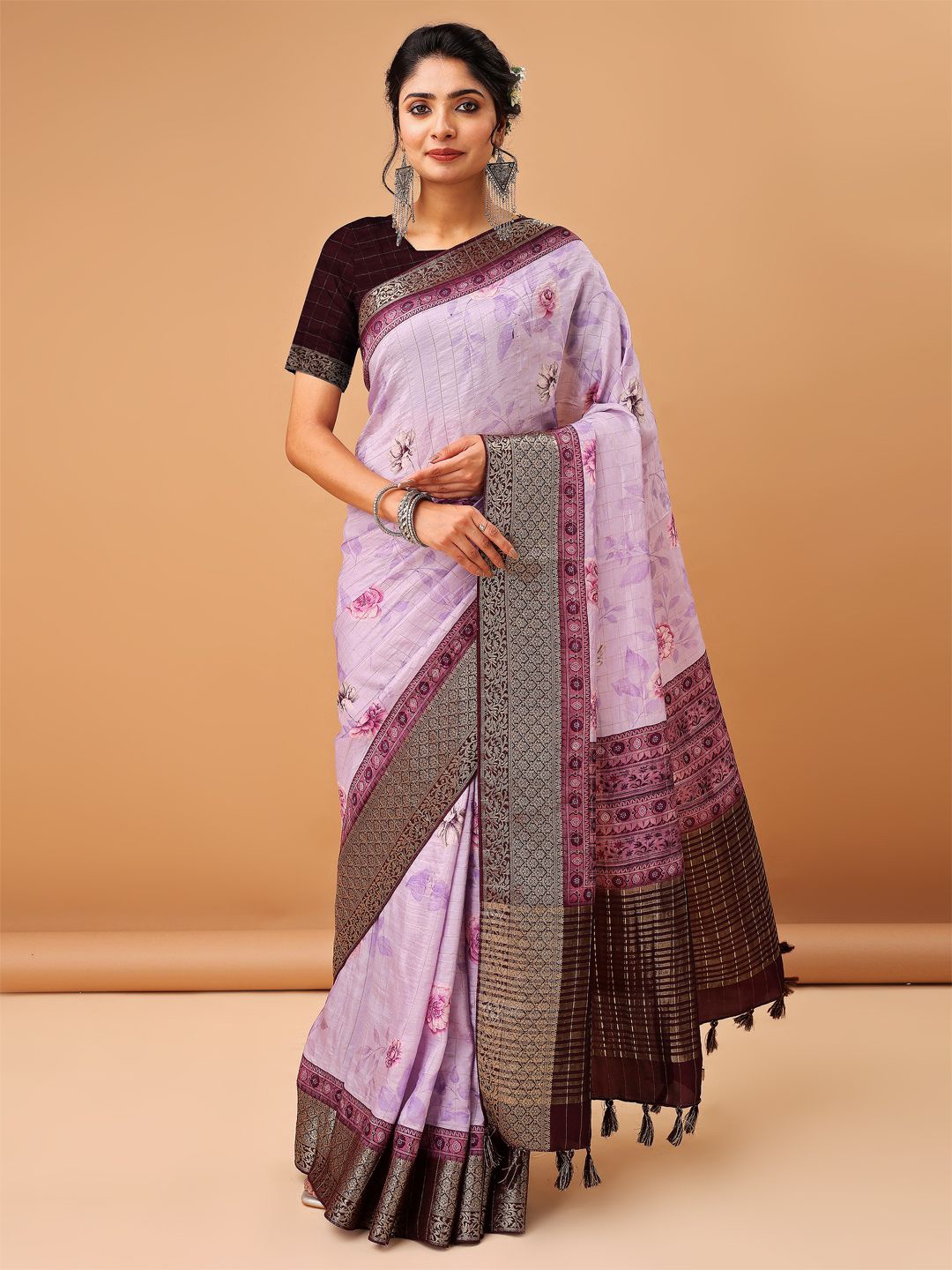 

ETHNIC TODAY Floral Woven Design Saree, Purple