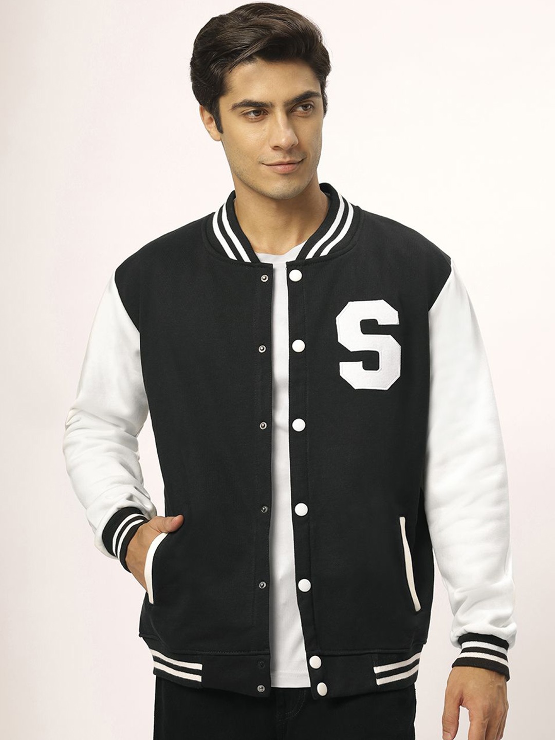 

Be Savage Men Windcheater Outdoor Varsity Jacket with Embroidered, Black