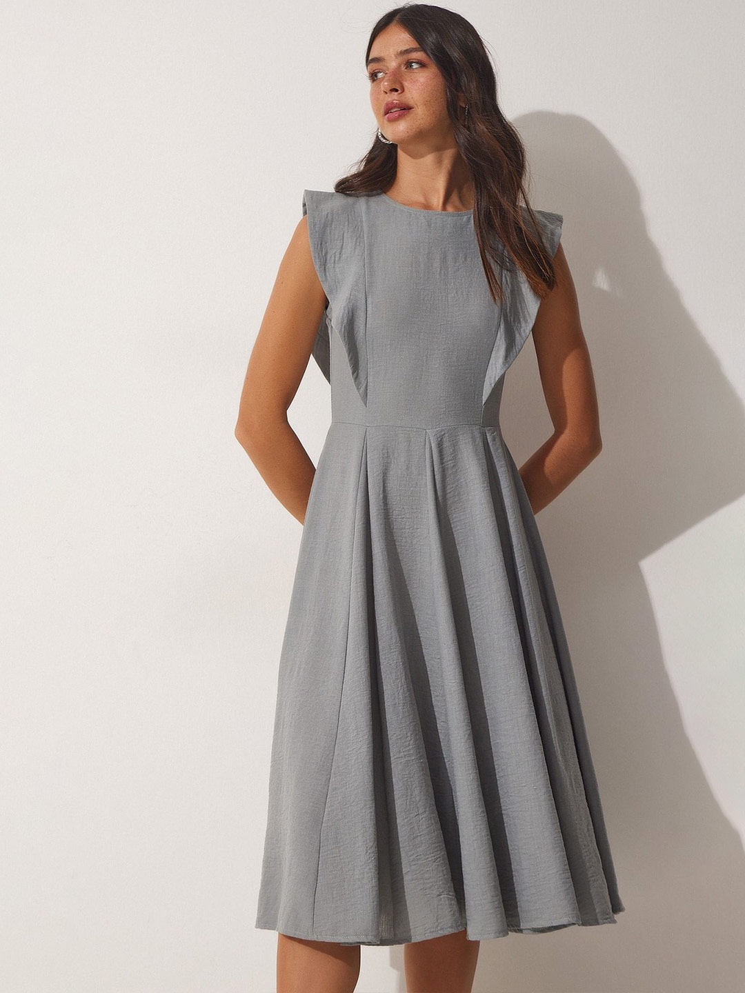 

Happiness istanbul Flutter Sleeve Fit & Flare Dress, Grey
