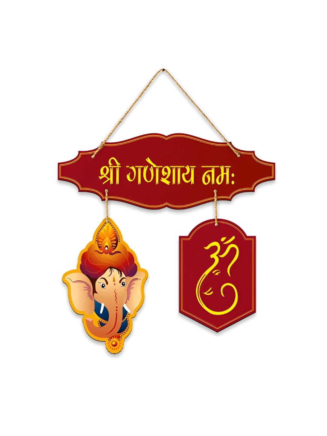 

CLAWCRAFTS Brown & Yellow Ganesha Printed Wooden Wall Art