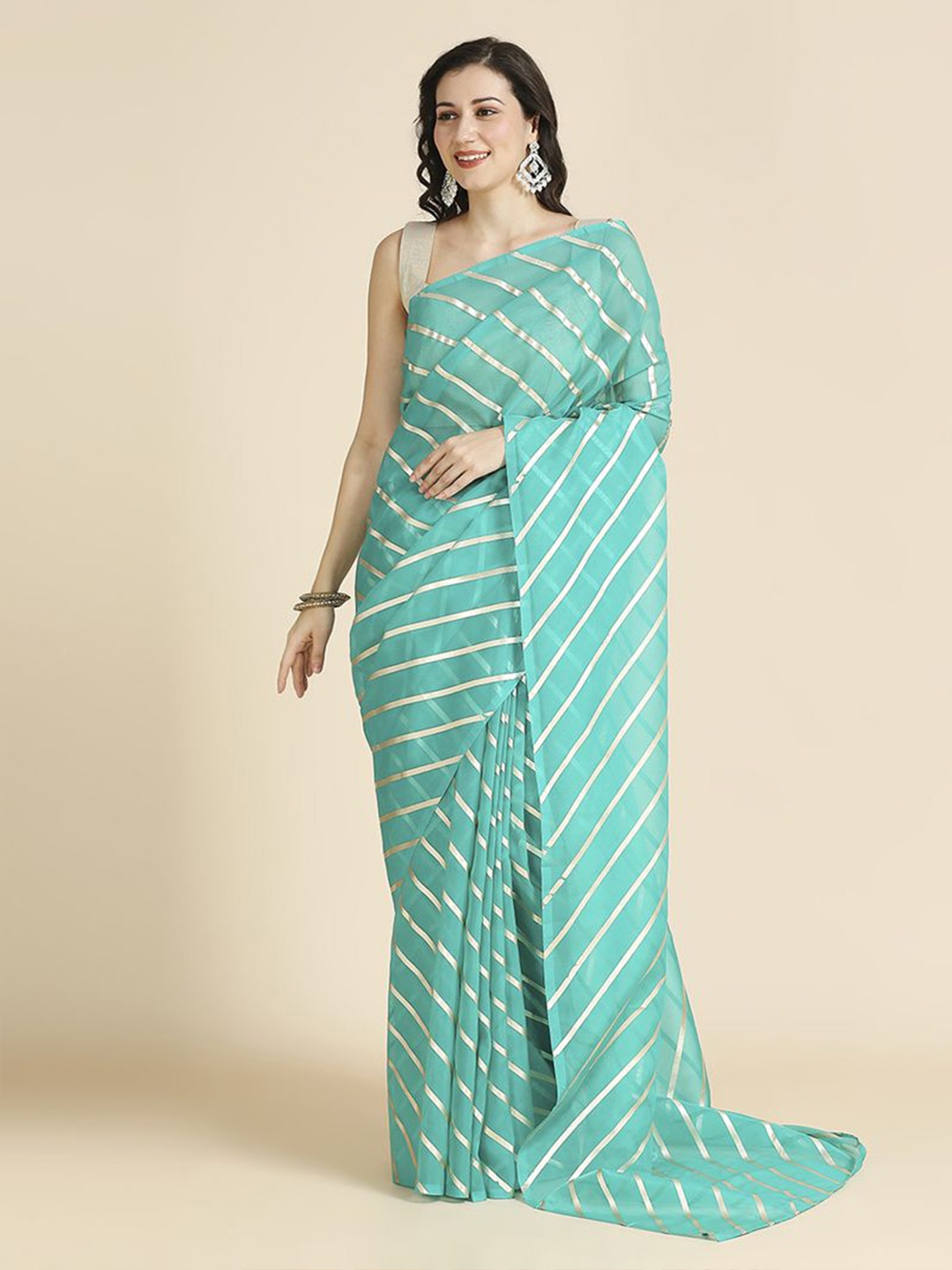 

ASISA Striped Organza Saree, Turquoise blue