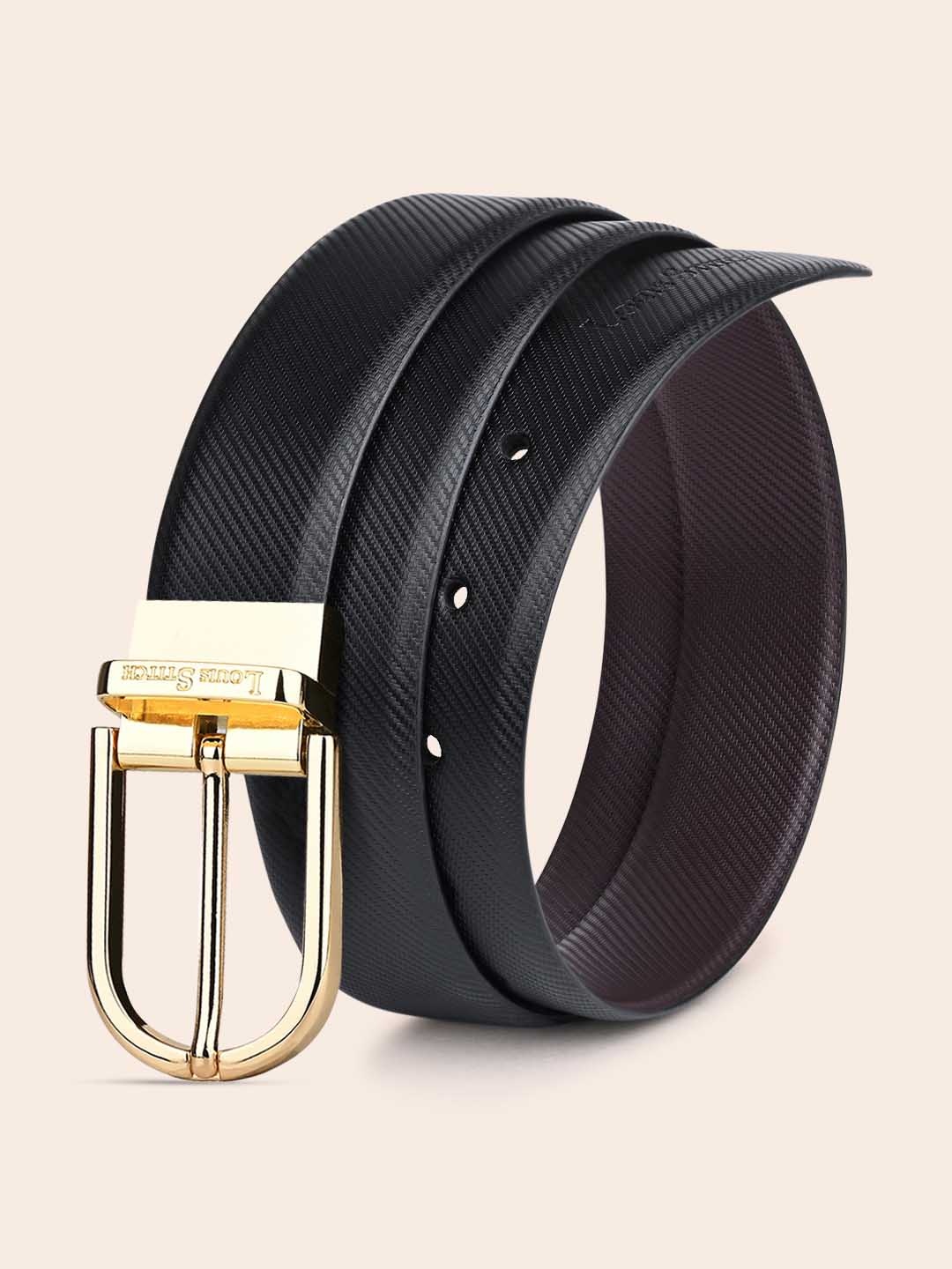 

LOUIS STITCH Men Brown & Black Textured Leather Formal Belt