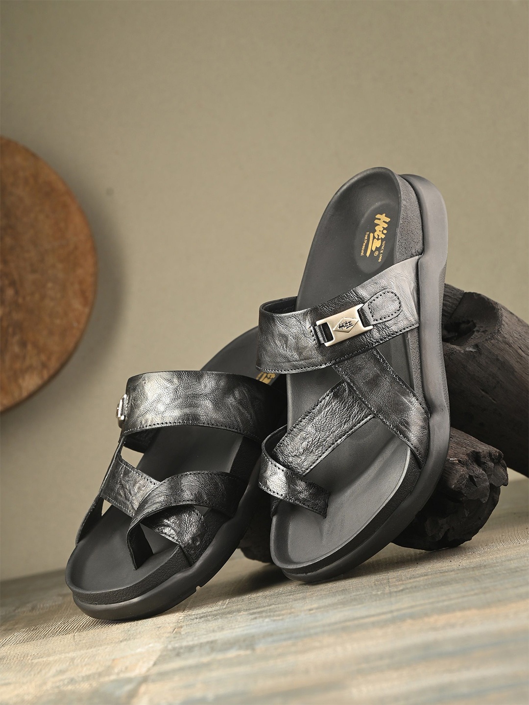 

Hitz Men Leather Comfort Sandals, Grey