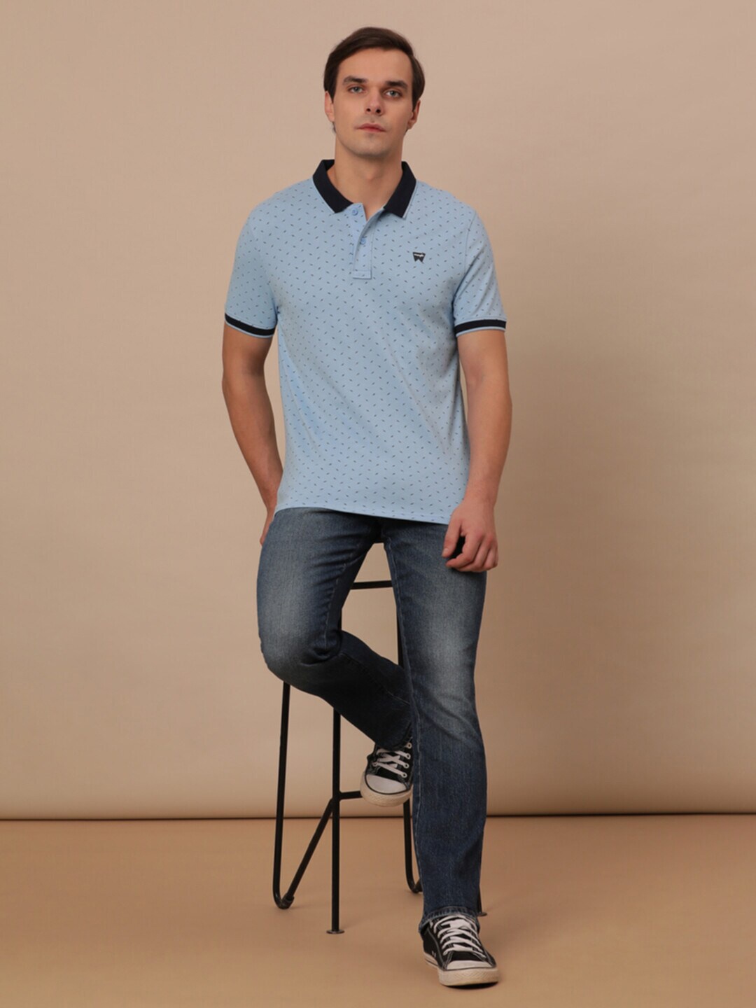 

Wrangler Printed Polo Collar Cotton T-shirt, Blue