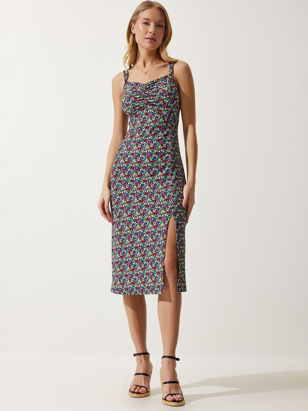 

Happiness istanbul Women Floral Printed Sheath Dress, Blue