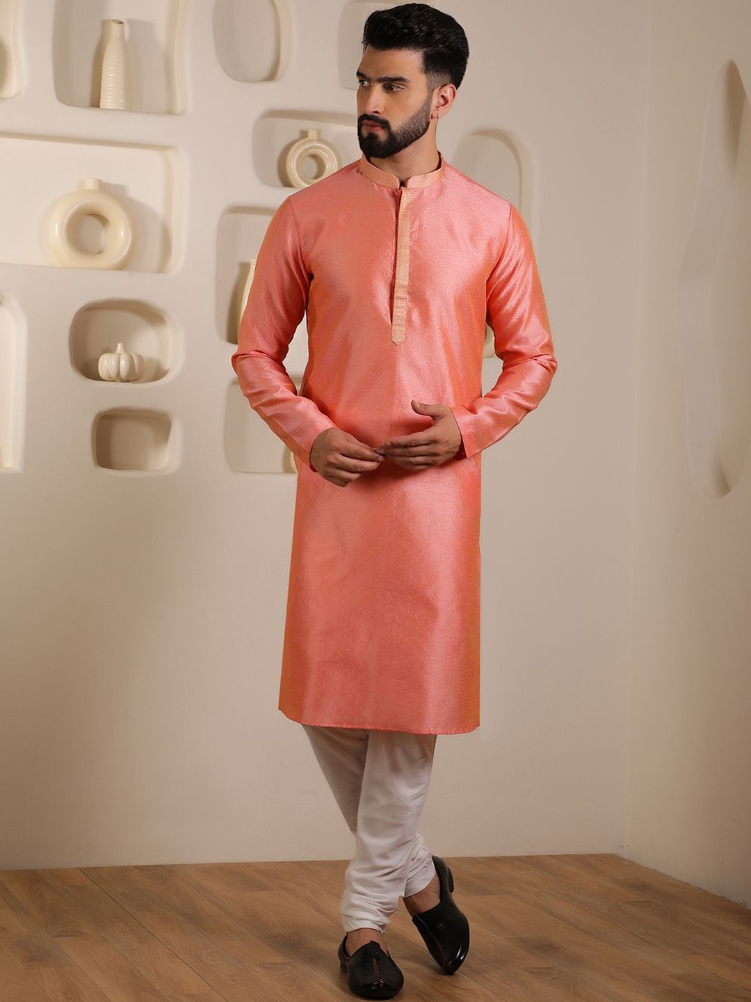 

Anouk Men Regular Kurta with Churidar, Peach