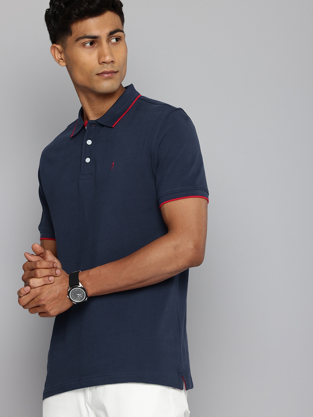 

Indian Terrain Pure Cotton Polo Collar Casual T-shirt, Navy blue