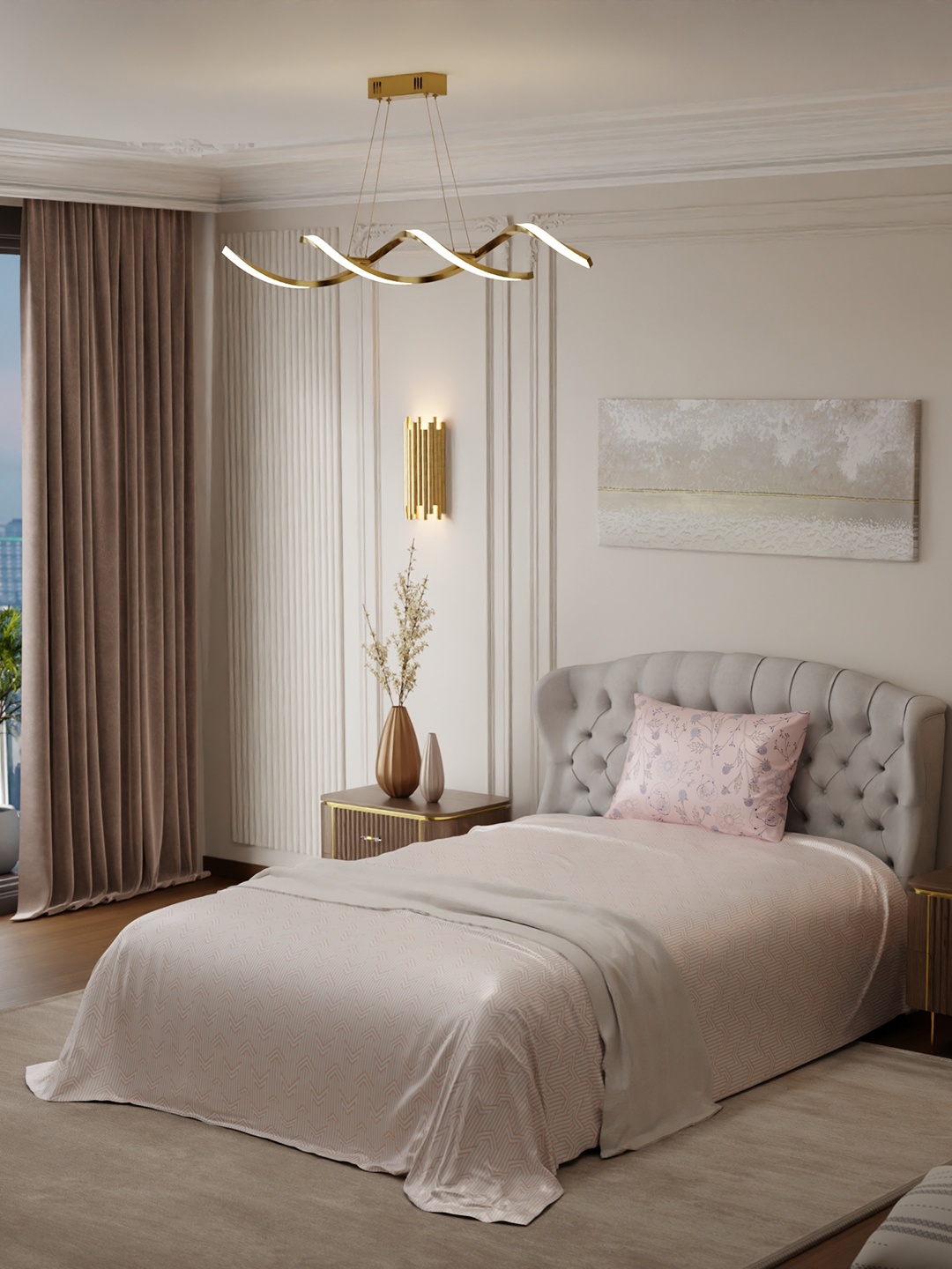 

Stoa Paris Elegance Peach White Geometric 300 TC Single Satin Bedsheet with 1 Pillow Cover