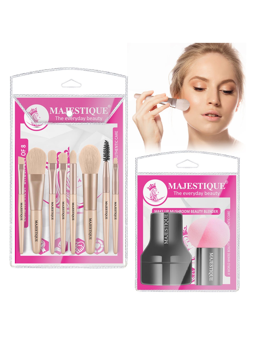 

MAJESTIQUE 8-Pcs Makeup Brush Set With Mushroom Sponge Beauty Blender, Black